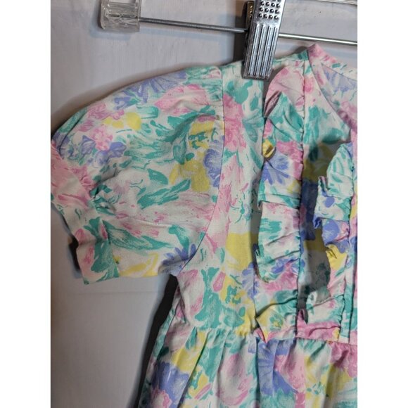 Friedknit Creations Girls Toddler Pastel Floral Romper Sz 3T Ruffles 90s Easter - Picture 3 of 13